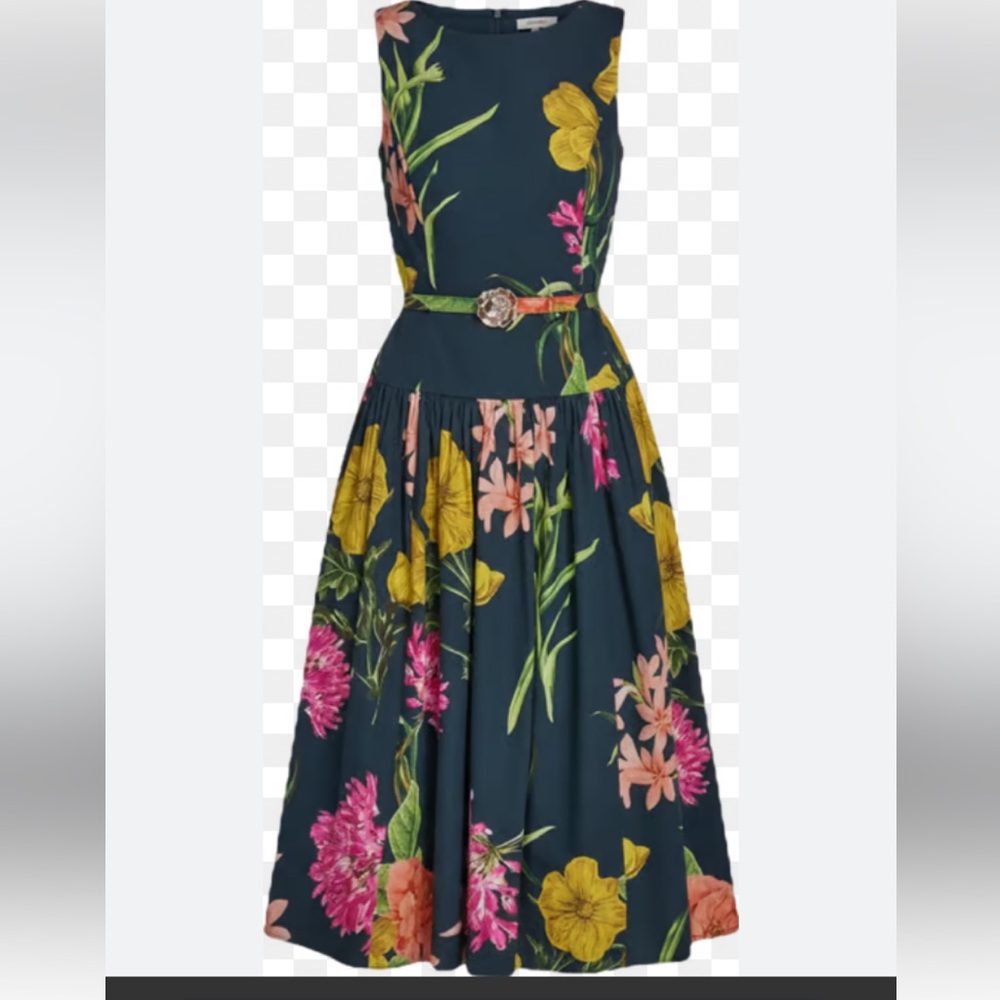 New Karl Lagerfeld Navy Floral Sleeveless Fit-and-Flare Dress size 10 - Picture 2 of 16